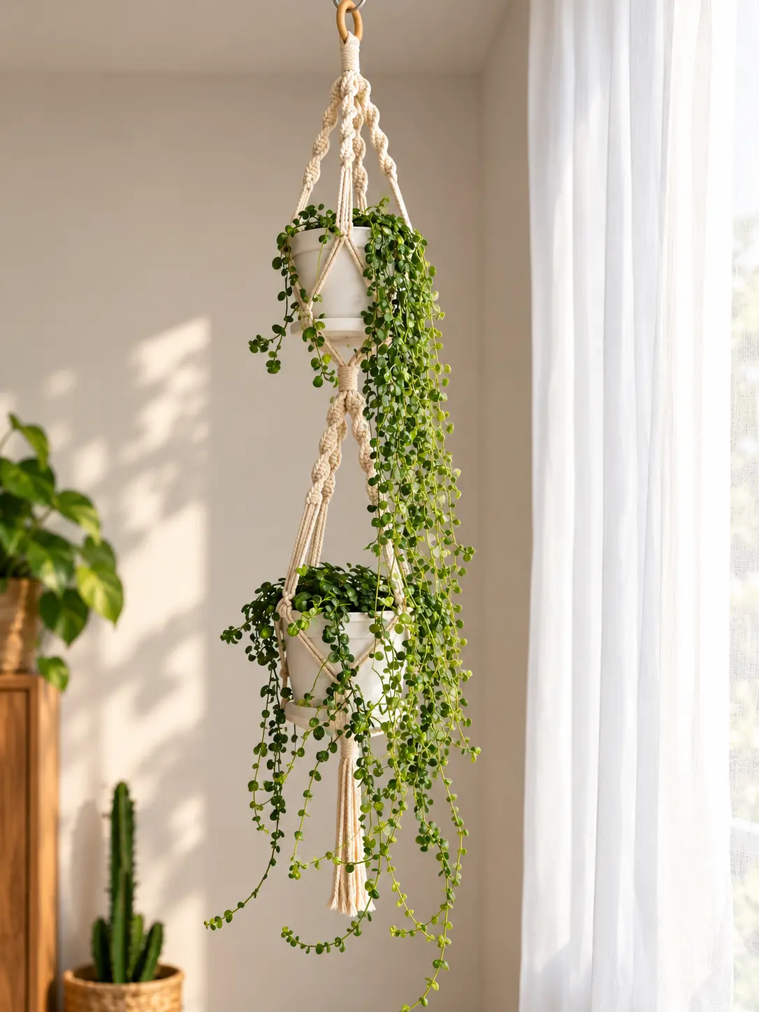 Colgante de macramé de dos niveles
