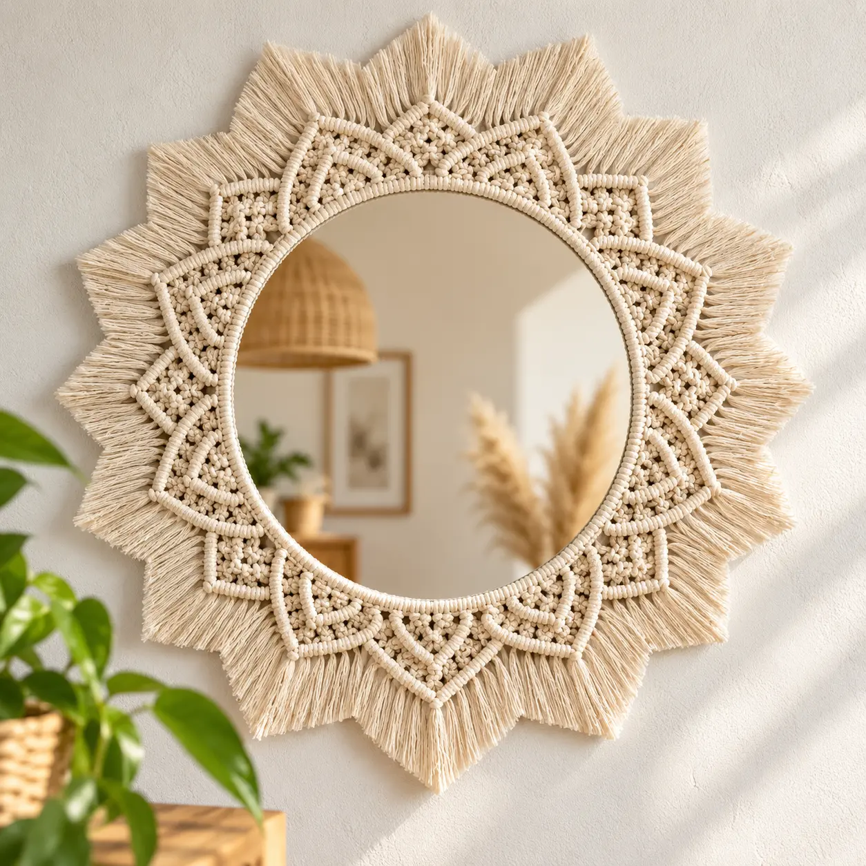 Espejo mandala de macramé